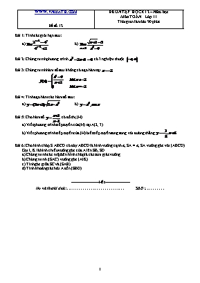 Đề ôn tập học kỳ II môn Toán Lớp 11 - Đề số 12 (Có đáp án)